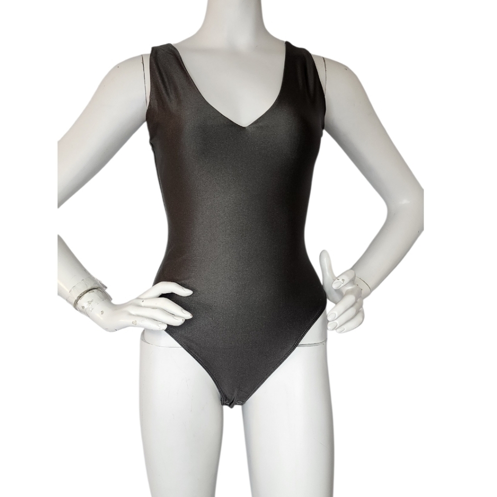 NWT Second Skin RD Style Gunmetal Double V-Neck Bodysuit Size Small